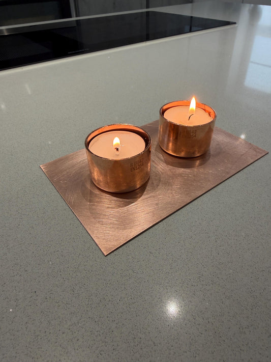 Handmade Copper 2-Candle Tea Light Holder - installed garden feature
