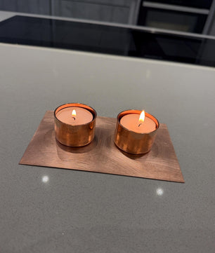 Handmade Copper 2-Candle Tea Light Holder - wall plate detail