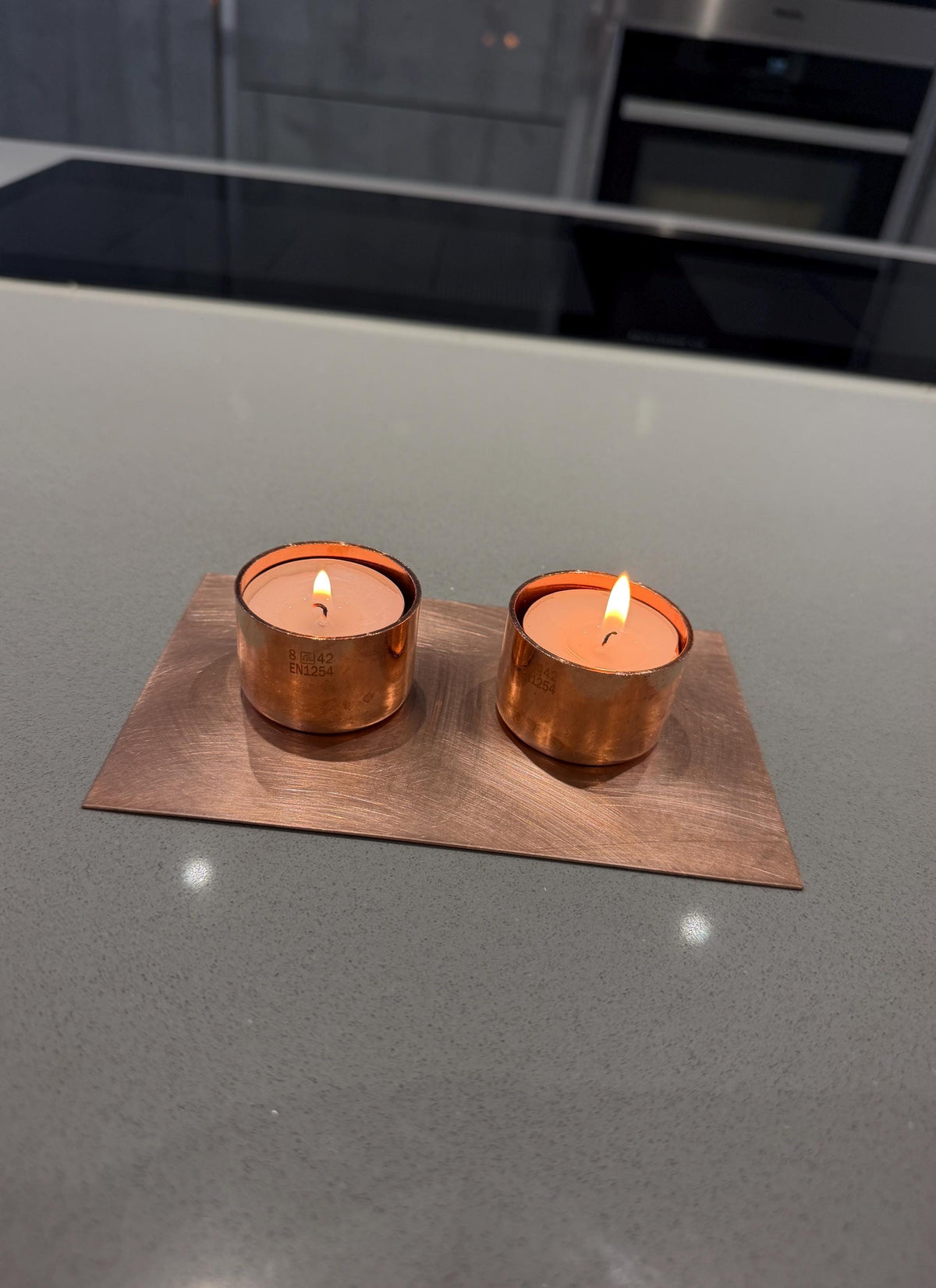 Handmade Copper 2-Candle Tea Light Holder - wall plate detail