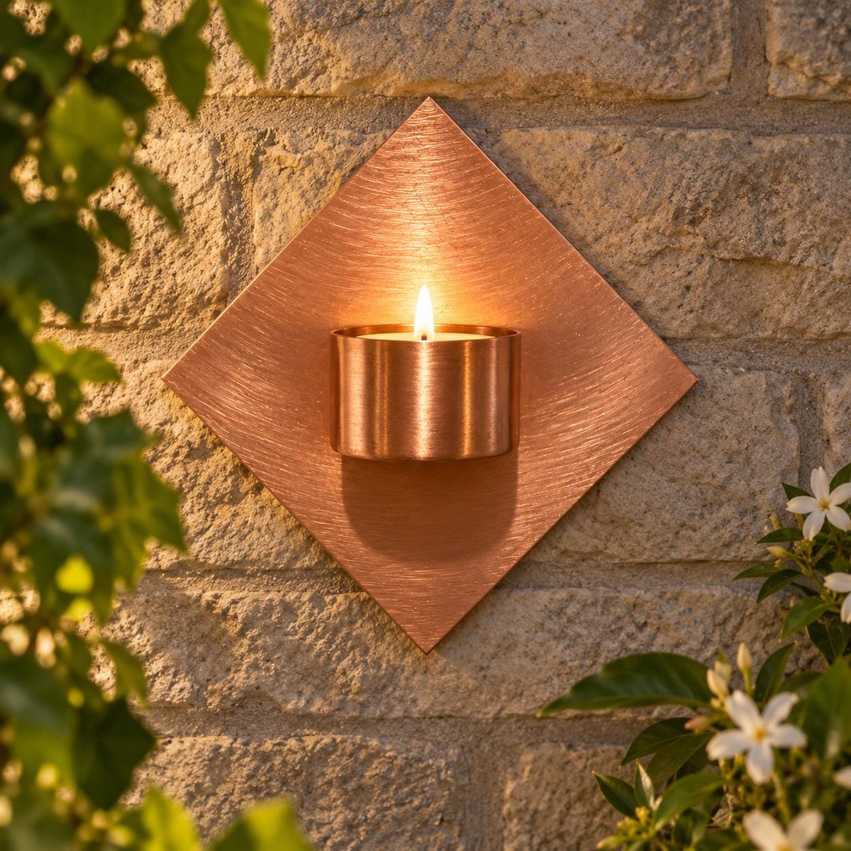 Handmade Copper Diamond Tea Light Holder - product view