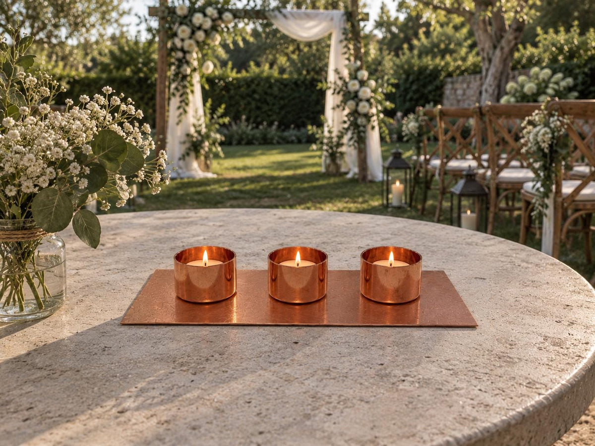 Handmade Copper 3-Candle Tea Light Holder - product view