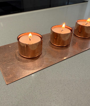 Handmade Copper 3-Candle Tea Light Holder - copper finish detail