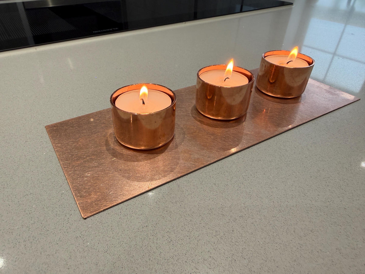 Handmade Copper 3-Candle Tea Light Holder - copper finish detail