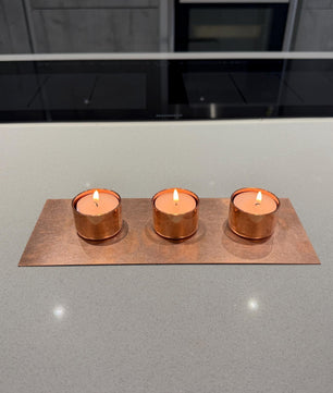 Handmade Copper 3-Candle Tea Light Holder - installed garden feature