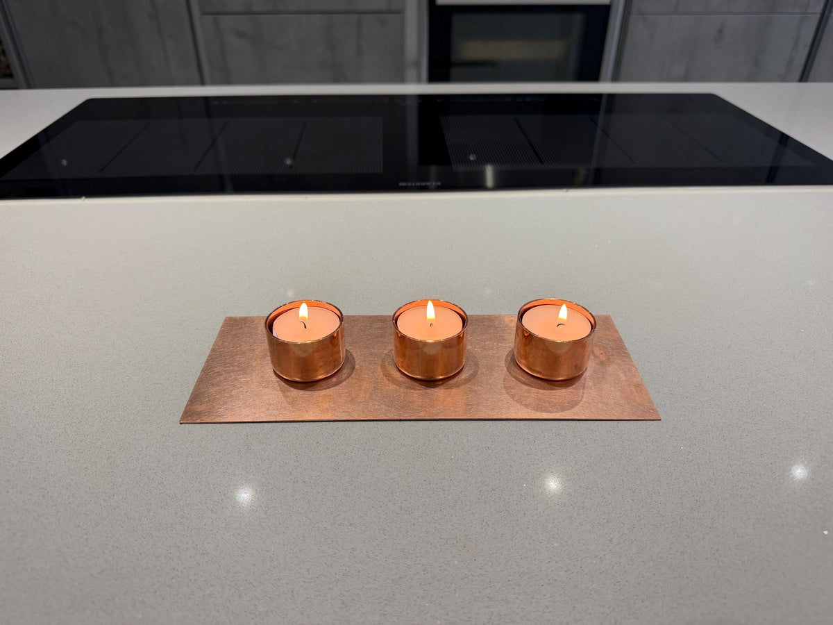 Handmade Copper 3-Candle Tea Light Holder - installed garden feature