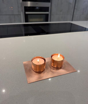 Handmade Copper 2-Candle Tea Light Holder - copper finish detail