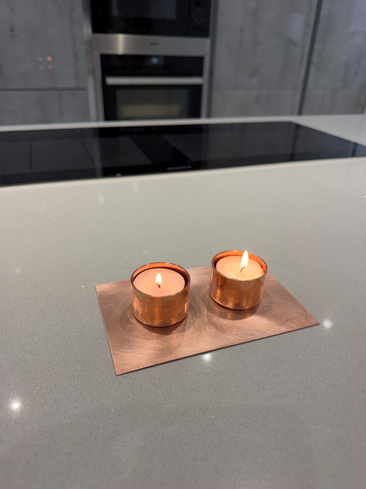 Handmade Copper 2-Candle Tea Light Holder - copper finish detail