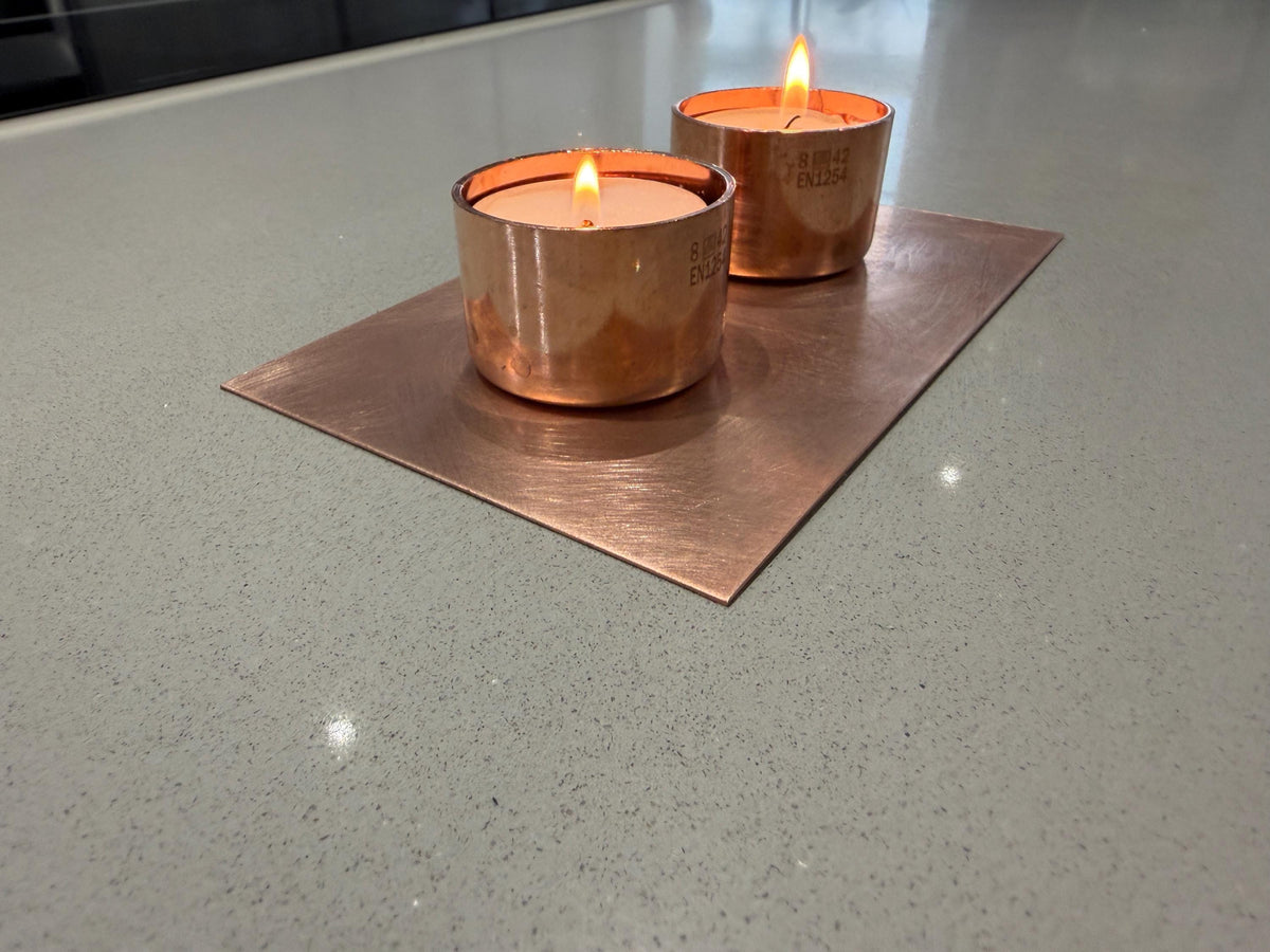 Handmade Copper 2-Candle Tea Light Holder - side view