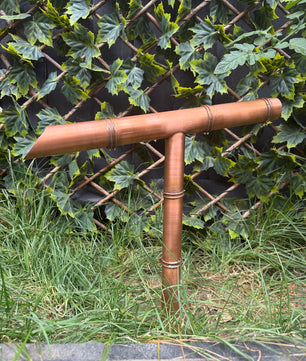 Japanese-Style Copper Tee Water Spout - installed garden feature