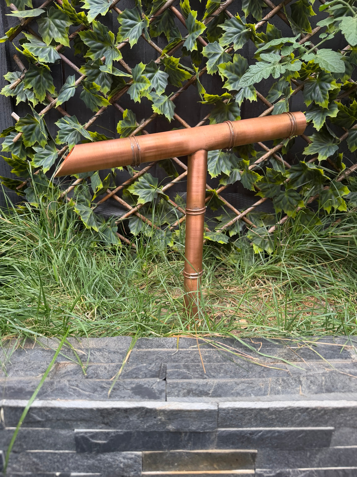 Copper Japanese style tee spout outdoor garden feature