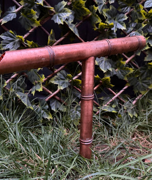 Japanese-Style Copper Tee Water Spout - wall plate detail